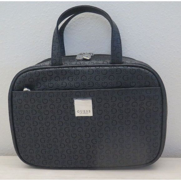 Guess E8172966 Unisex Black "G" Embossed Bisbee Travel Dual Handle Cosmetic Bag - Picture 1 of 9